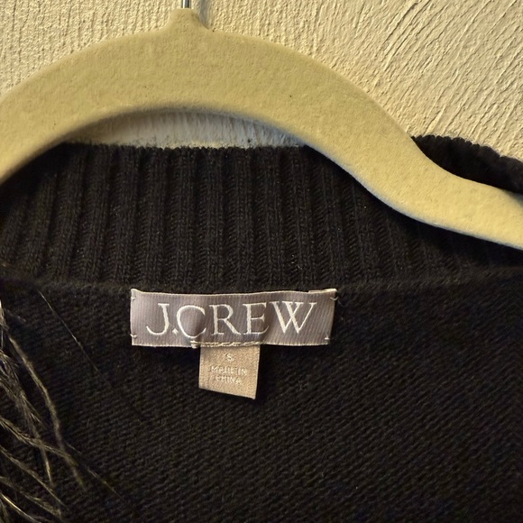 J.Crew Black Cashmere Wool Feather Trim Cropped Cardigan Sweater - Picture 4 of 5
